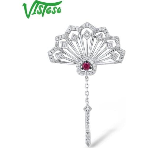 VISTOSO Gold Pendant For Women Genuine 14K 585 White Gold Fancy Ruby Sparkling Diamond Engagement Anniversary Fine Jewelry