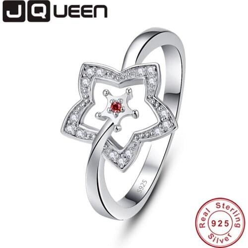 JQUEEN Hollow Five-pointed Star Round Garnet For Women 925 Sterling Silver Wedding Romantic bijoux Ring anel Female Fine Jewelry