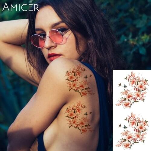 1 piece Indian Arabic Fake temporary flash henna tattoo stickers lily rose flowers arm shoulder leg tattoo waterproof women