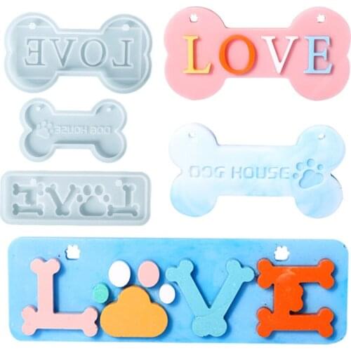1PC Bone Letter Printed Silicone Molds Crystal Epoxy Hanging Ornaments DIY Home Pet House Decoration