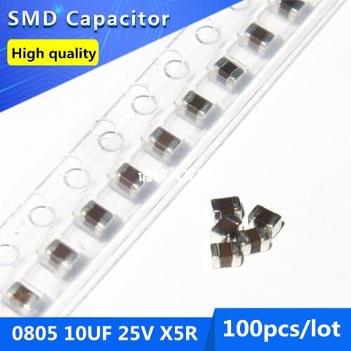 100pcs SMD Thick Film Chip Multilayer Ceramic Capacitor 0805 10UF 25V X5R 10