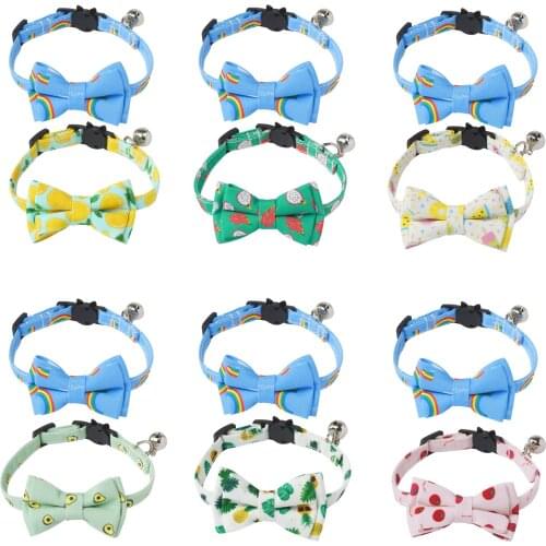 2 Breakaway Pet Collars with Bell Bowtie Removable Cat Dog Harness Neck Choker Cute Wave Point Printed Kitty Kitten Puppy Collar