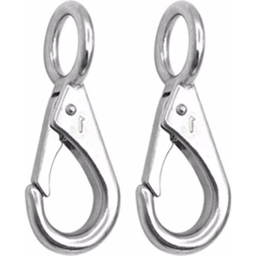 2Pcs Stainless Steel 316 Rigid Loaded Fixed Eye Spring Clip Snap Hook Carabiner Marine Hardware Accessories for Boats
