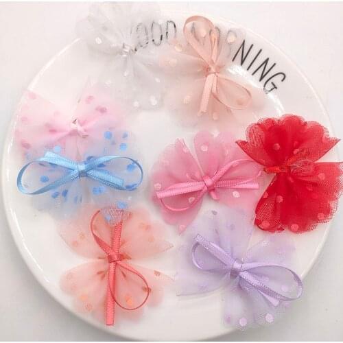 20Pcs/LOT 6*5CM Mesh Polka Dot Bowknot Appliques For DIY Handmade Brooch Children Hair Clip And Scarf Accessories Patches