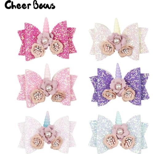 3 Inch Glitter Mini Hairgrips Artificial Flower Cute Horn Hair Clip Handmade Hairbow DIY Supplies Girl New Year Hair Accessories