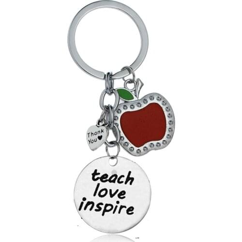 36PC Thank You Red Apple Teach Love Inspire Charm Pendant Keyrings Key Chains Thanksgiving Gifts Teachers Bag Keychains Key Ring