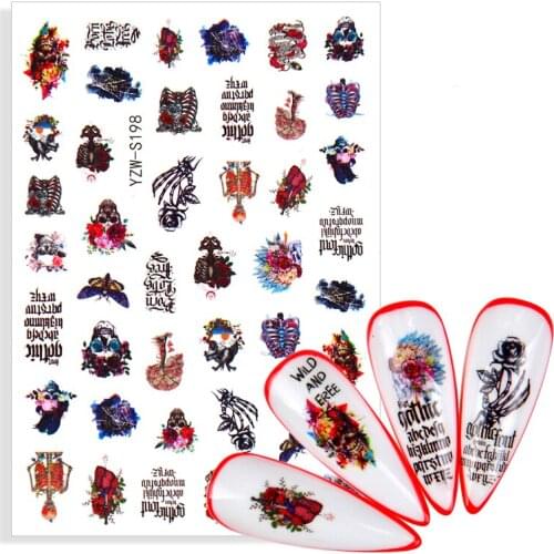 Halloween Decorations Nail Sticker 3D Skull Bone Rose Art Sliders for Nails Foil Decals Design Manicure Accessories Tips