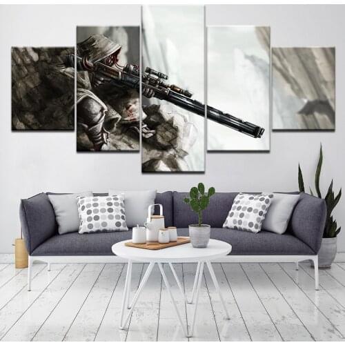 5 panel canvas frame wall artwork fantasy weapon sniper rifle destiny video game Character Modular home decor picture