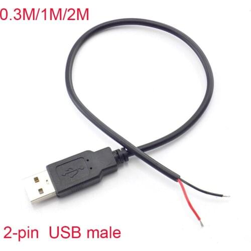 5V USB 2.0 2 Pin 2 Wire diy usb Male Jack Connector Cable Power Charge Extension Cable Cord 0.3m/1m/2m Connector Adapter