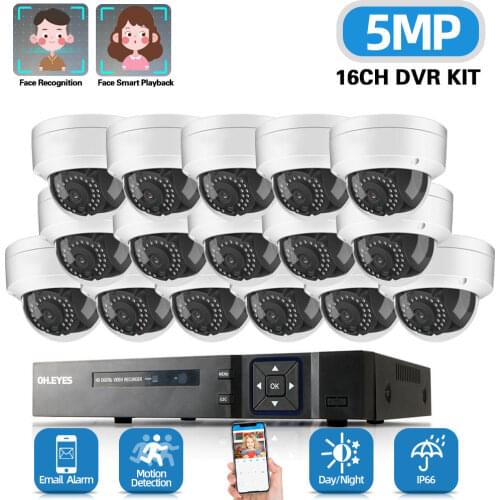 8 Channel Cctv Dvr Home Security Camera System 5mp 16ch DVR Kit Outdoor Smart Ai Face Detection Dome Camera Surveillance Kit 8ch