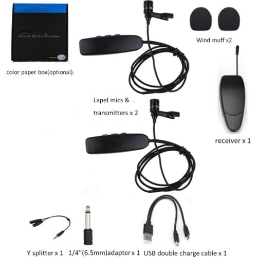 Wireless Dual Lapel Microphones 2 Lavalier Microphones Ideal for Speakers, Fitness, Voice Recording for Phones, Cameras