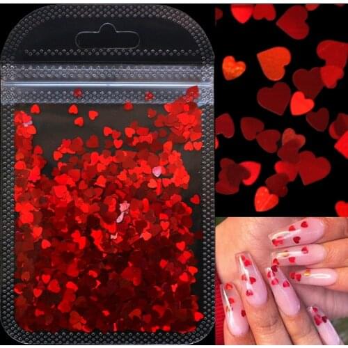 2g Holographic Nail Art Glitter Shiny Sweet Love Heart Flakes Sequins 3D Nails Paillette Manicure Valentines Day Decorations