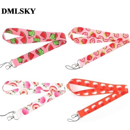 24pcs/lot DMLSKY Fruit Watermelon peach Lanyard Strawberry Key chains Lanyards for keys Badge ID Phone Rope Neck Straps M3991