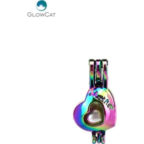 C698 5pcs/lot Rainbow Color mother 's heart letter Pearl Beads Cage Locket Pendant Pearl Locket Fairytale Party