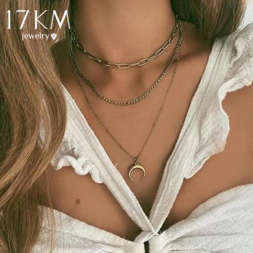 Bohemian Moon Pendant Multilayered Chain Necklace For Women Gold Map Coin Chain Choker Necklace Gifts Jewelry Party