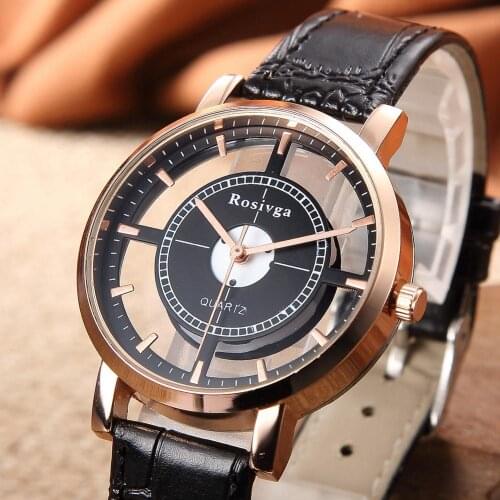 1pcs Romantic Unisex Vintage Hollow Round Dial Quartz No Numbers Faux Leather Wrist Watch Quartz Watches Women Clock relogio