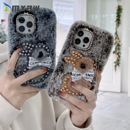 Warm Bear Wrist strap Case for Xiaomi Redmi K20 8 6 Pro 8A 7 7A 6A Y3 5 Plus 4x 4 Note 7 6 5 Pro 4 4x Fashion Furry fluffy Case