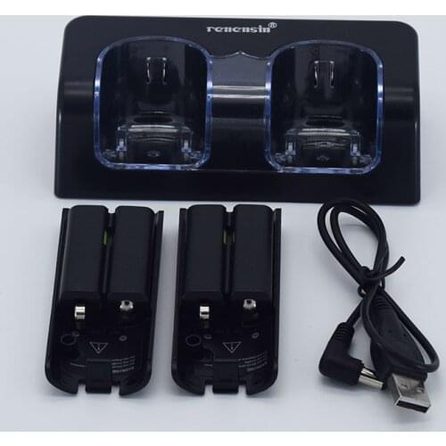 Black Rechargeable Battery + Quad 2 Charger Dock Station Kit for Wii Remote Controller charging good working