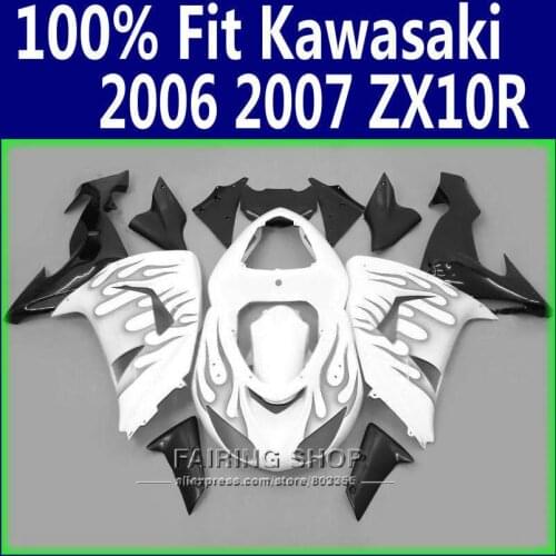 Cheap!!! White black ZX10r 2006 07 Fairings For Kawasaki Ninja zx 10r 06 2007 Best quality Fairing kit x167