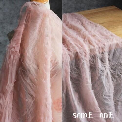 Discoid Flower Embroidered Mesh Tulle Fabric Pink DIY Patchwork Background Decor Skirt Wedding Dress Lace Designer Fabric