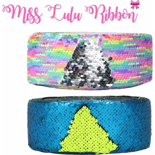 3"75mm Double Color Silver Reversible Sequin Ribbon Neon Yellow Rainbow DIY Wedding Party Gift Bowknots Making 25yards/roll