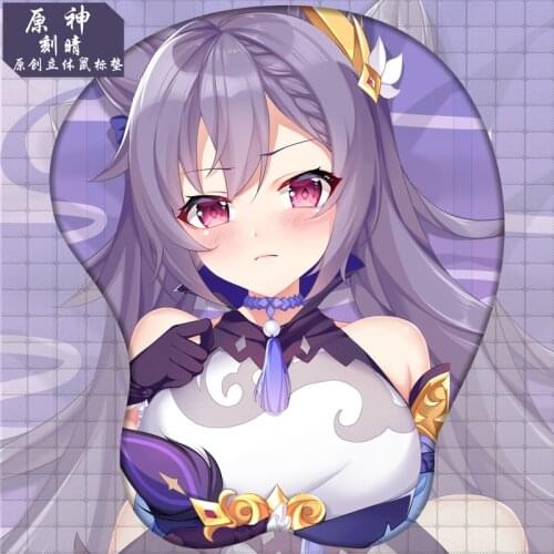Game Anime Genshin Impact Keqing Sexy Soft Gel Chest 3D Mouse Pad Gaming Mouse Mat Wrist Rest Non-slip Desk Playmat Cosplay