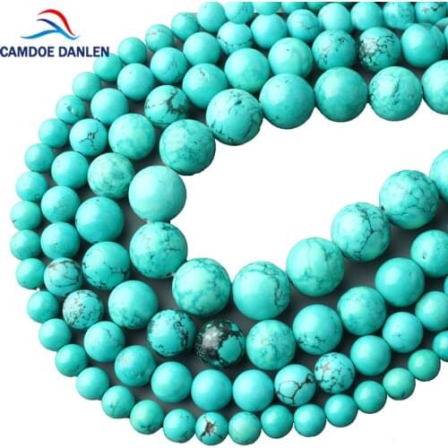 CAMDOE DANLEN 100% Natural Stone Blue Turquoises Round Smooth Beads 6 8 10 12MM Fit Diy Jewelry Charm Bracelet Necklace Making