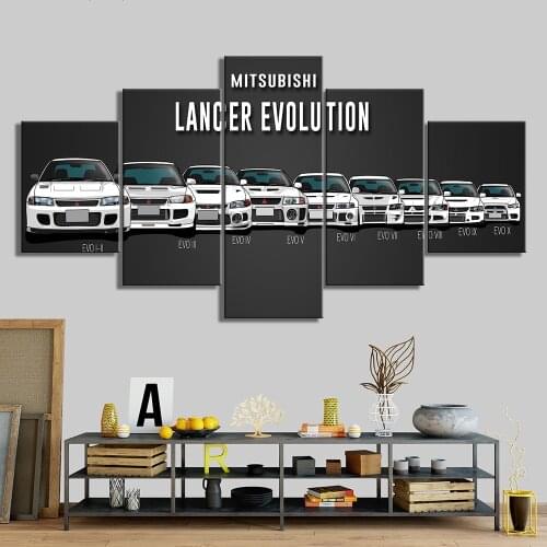 5 Pieces Mitsubishi Lancer Evolution Car Canvas Painting Print Modular Artwork Modern Pictures Home Decor Wall Art Unique Poster