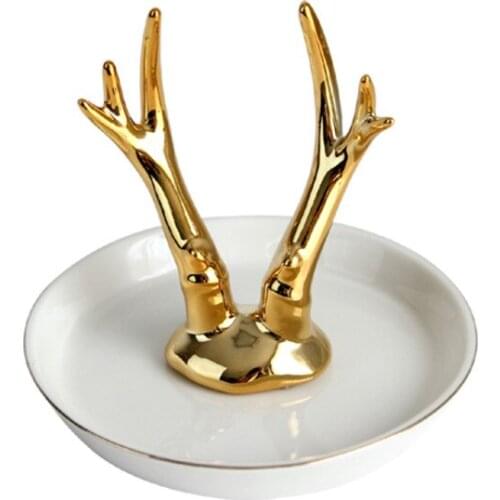 Nordic style ceramic jewelry display stand tray golden rabbit storage tray shooting props bedroom small ornaments