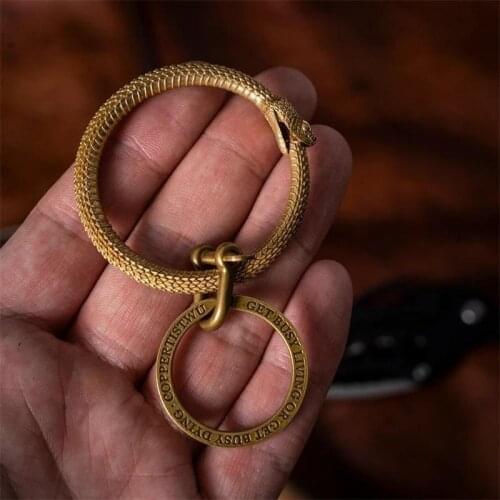 Retro Brass Snake Key Ring Bite Snake Ring Keychain Snake Ouroboros Key Ring Accessory Pendant Copper Snake Car Hanging