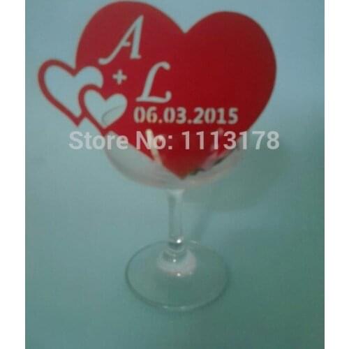 Letter Date Table Marker Wine Glass Name Place Cards heart name date personalized wedding table cards wine glass markerspc001