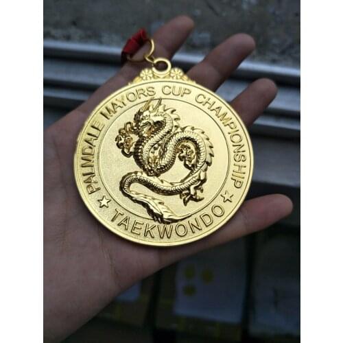 Taekwondo medals custom designs 3D gold Medals low price Customized gold for sports taekwondo award medals with red ribbons