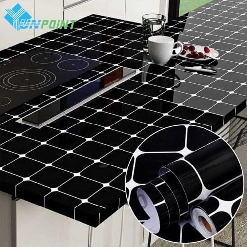 Desktop Renovation Sticker Black Lattice Wallpaper Self-Adhesive Waterproof High Temperature Kitchen Stove Cabinet Oilproof Film