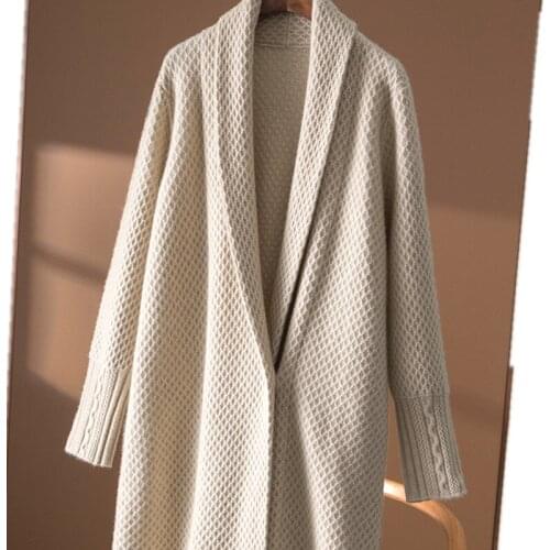 New autumn and winter coat cashmere coat long-sleeved knitted high-end comfortable 100% pure wool coat ladies V-neck cardigan 21