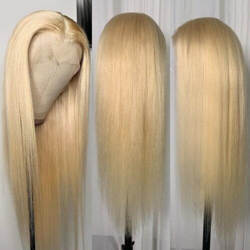 Remy Transparent 613 Light Blonde Brazilian Silky Straight Lace Front Human Hair Wig HD Frontal Wigs pre plucked For Women