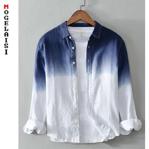 New Casual shirt men long sleeve linen cotton fashion blue shirts for man high quality tops clothing Camisa masculina 734