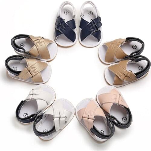 0-12M Summer Unisex Toddler PU Leather Low-top Flat Sandals Baby Boy Girl Casual Anti-Slip Breathable Shoes Soft Navy Pink Khaki