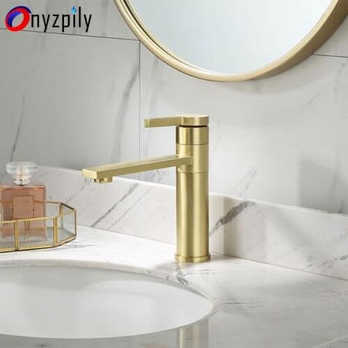 Nordic Simple Light Luxury Gold Brass Drawing Cold and Hot Rotary Expansion Washbasin Platform Lower Basin Brass Faucet