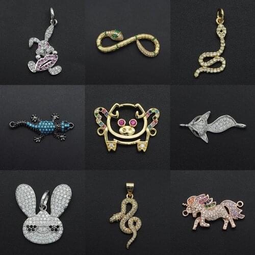 Fabulous Diy Snake CZ Charms Wholesale Rabbit Necklace Pendant Unicorn Fox Zircon Pig Lizard Connector For Jewelry Making