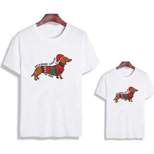 DACHSHUND THROUGH THE SNOW Cute Print T shirt Merry Christmas Indoor Family Look