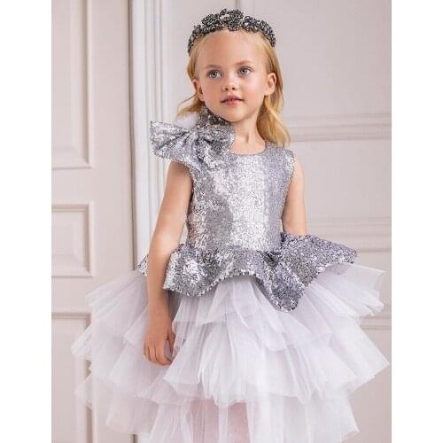 Sparkly Sequined Toddler Baby Girl Tulle Flower Dress Party Gown Kids Dress Christmas Party Dress Photography Props 1-12Y