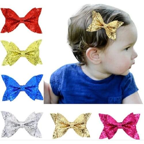 Naturalwell Baby Girls Hair Clip Sequined Bow Knot Barrettes Hair Band Kid Accessories Bow Shining Butterfly Hair Clip 1pc BB076