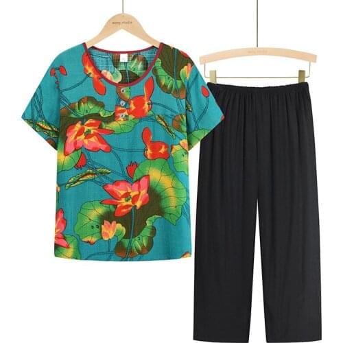 Multi-color Lounge Lotus Printing Women Clothes New Arrival 2021 Large Size Casual Loose Pantsuit Soft High Quality Home Clothes