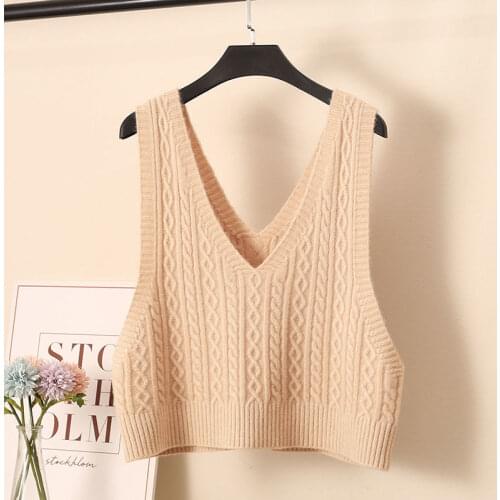V-neck short knitted vest women autumn and winter 2021 fashion new Korean casual pullover sleeveless solid color sweater
