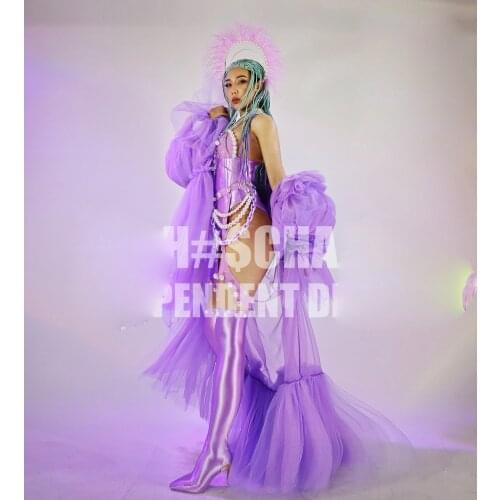 Technology show future cloth Nightclub bar GOGO female purple sexy cloak pearl DS costume