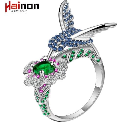 New 2017 Fashion s925 sterling silver color Ring Color Flower And Bird Design Fashion Weddings Rings Jewelry for Women Souvenirs