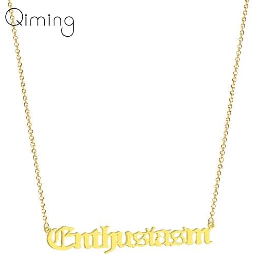 Old English Letter Enthusiasm Choker Necklace Women Ladies Stainless Steel Jewelry Fashion Friendship Neckalce Collier Gift