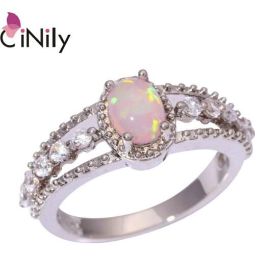CiNily Created Pink Fire Opal Cubic Zirconia Silver Plated Wholesale Hot Sell for Women Jewelry Gift Ring Size 7 8 OJ7950