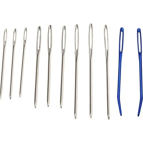 11 Pieces/Set Stainless Steel Large-eye Blunt Needles Large Eye Leather Hand Sewing Needle with Bent Tip Tapestry Needle Set