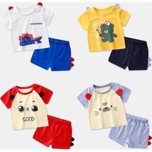 2pcs/set Baby Girls Clothes Suit Cartoon Newborn Baby Boys Short Sleeve T-shirts + Shorts Set Casual Cotton Kids Costume Set